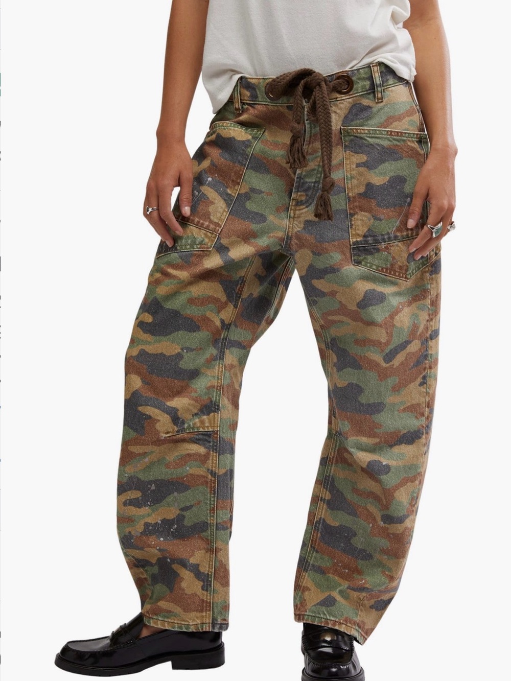 NWOT Free People Moxie Print Pants / green camo / size 29